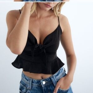 ZARA Cropped V-Neck Spaghetti Strap Bow Detail Tank Top XS
